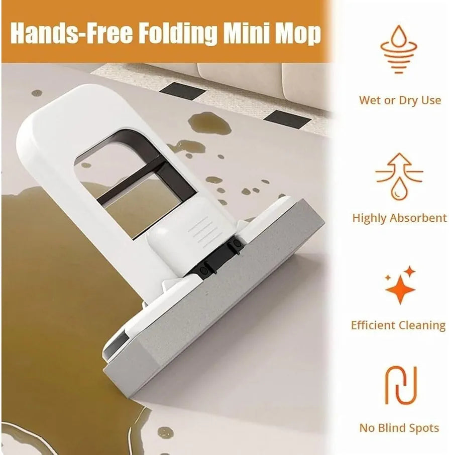 Mini Foldable Sponge Cleaner with Self-Wringing Handle | Compact Wet & Dry Cleaning Tool for Home, Kitchen, Bathroom, Car & Office | Portable Space-Saving Cleaner