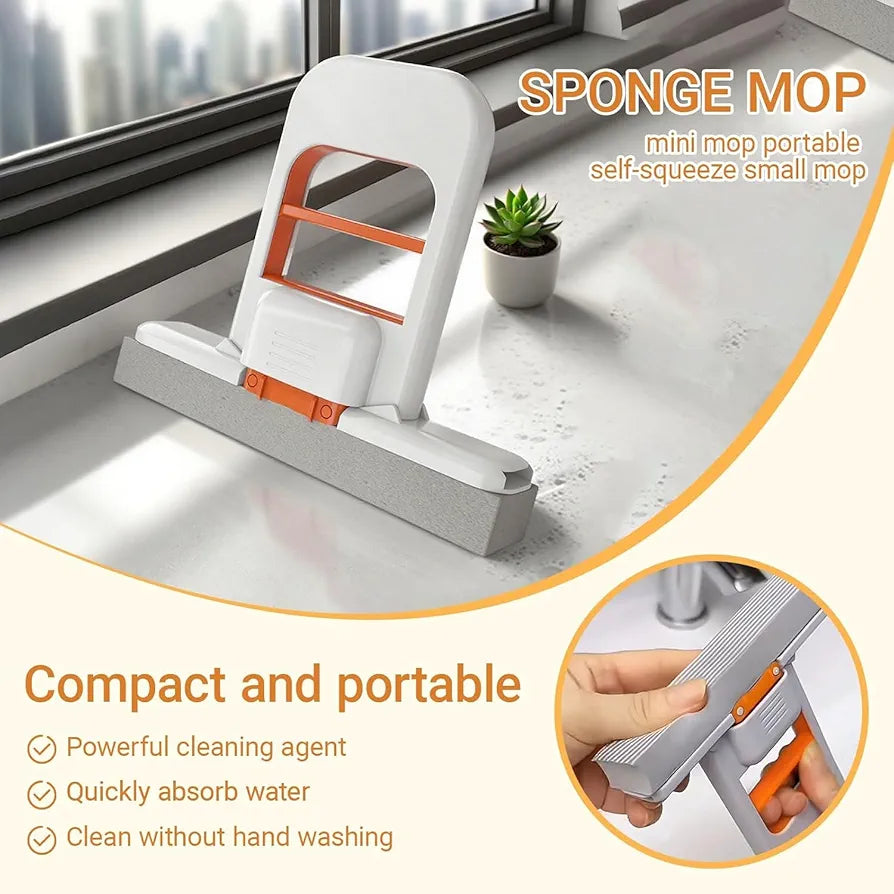 Mini Foldable Sponge Cleaner with Self-Wringing Handle | Compact Wet & Dry Cleaning Tool for Home, Kitchen, Bathroom, Car & Office | Portable Space-Saving Cleaner